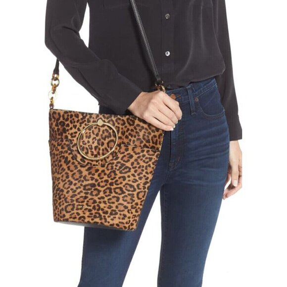 Ted Baker Bucket Bag Leopard Brown Crossbody Large Leather Top Handles Aliena - Picture 4 of 14